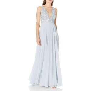 Jenny Yoo Kinsley Maxi Dress Gown Women's 8 Whisper Blue Chiffon Lace Fairy